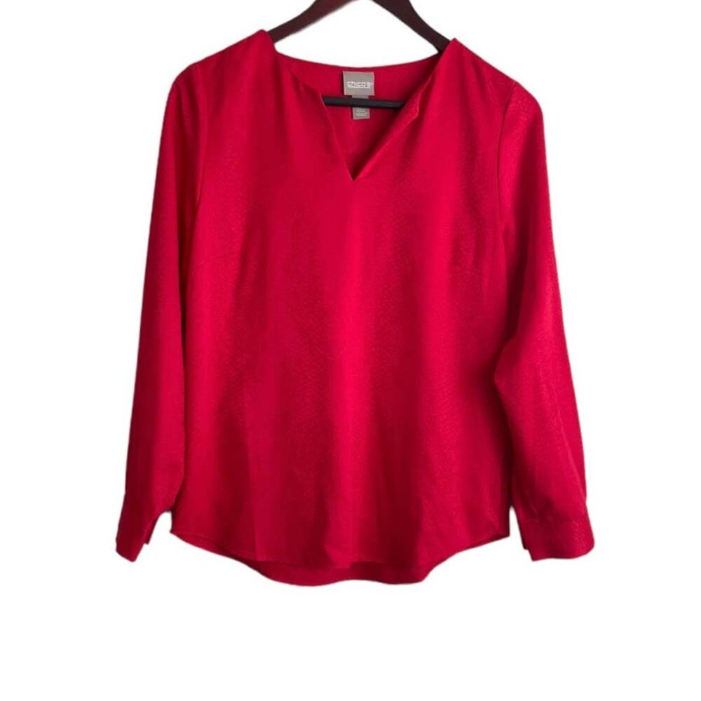 Chicos Women Top S Red Tone On Tone Animal Print Lightweight Flowy Work Office